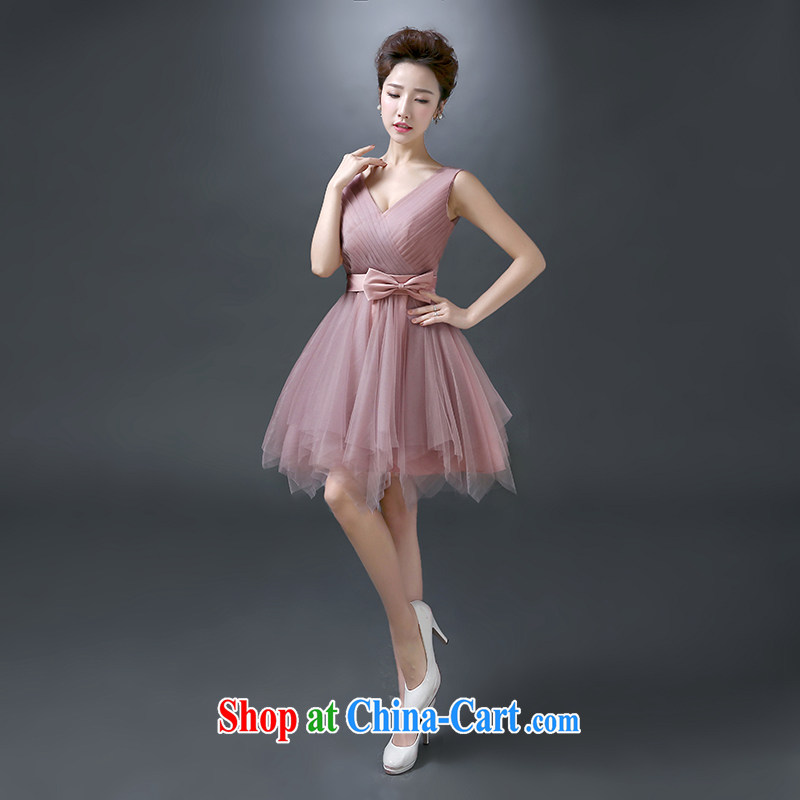 White home about tie-bridesmaid Service Bridal toast serving shoulders banquet summer evening dress short 2015 new bridesmaid dress small dress skirt 豆沙 color XL
