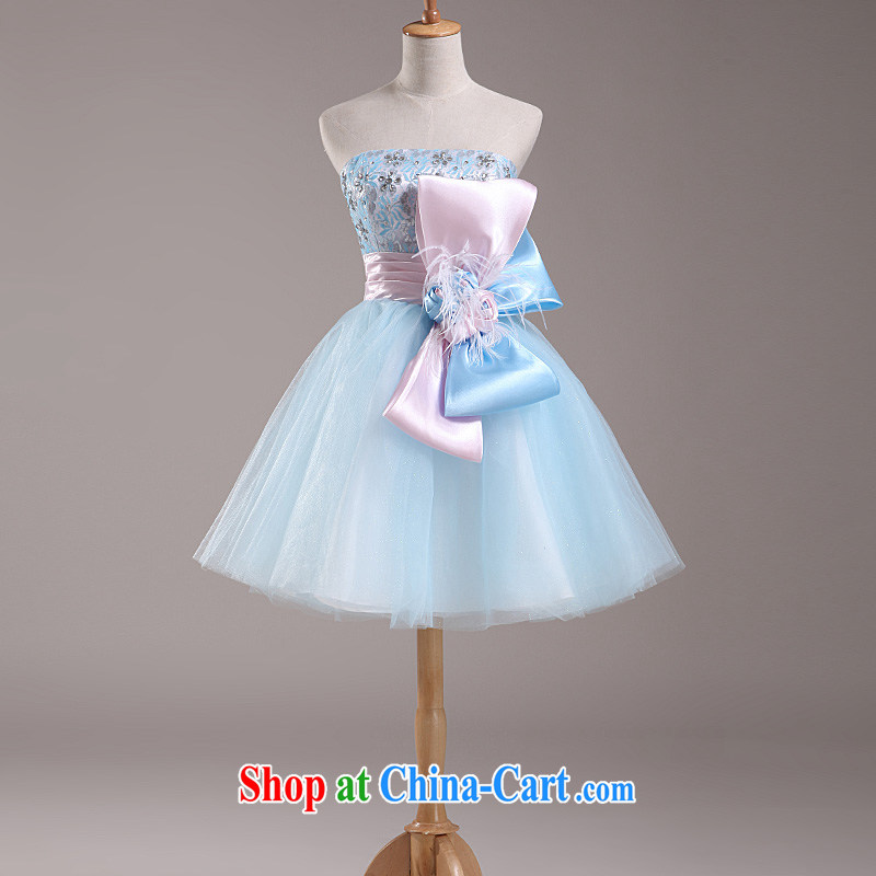 Ho full court dress show moderator clothing Korean short Princess toast clothing stage price service shadow floor clothing light blue M