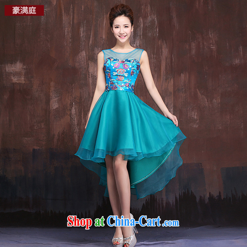 Ho full Chamber bridal dresses 2015 new marriage toast clothing evening dress banquet style double-shoulder dress dresses girls blue M