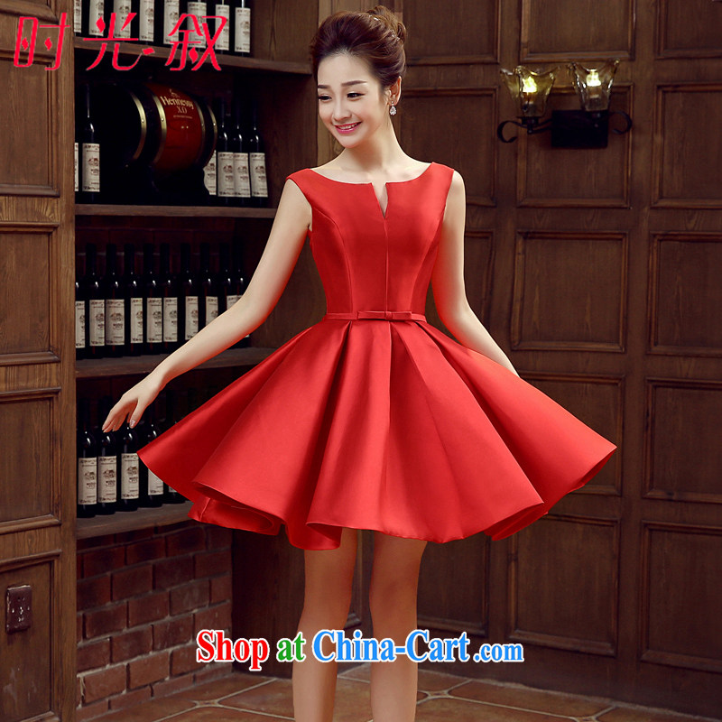 Time SYRIAN ARAB banquet dress 2015 new dual-shoulder short version won the small dress bridal dresses wedding toast serving spring and summer are red car exhibition evening dress is red XL