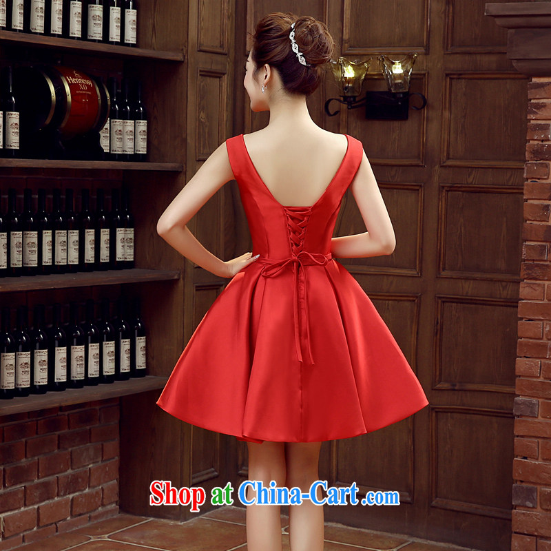 Time SYRIAN ARAB banquet dress 2015 new dual-shoulder short Korean satin dress the bride wedding dress uniform toast spring and summer are red car exhibition evening dress is red XL, time, and shopping on the Internet