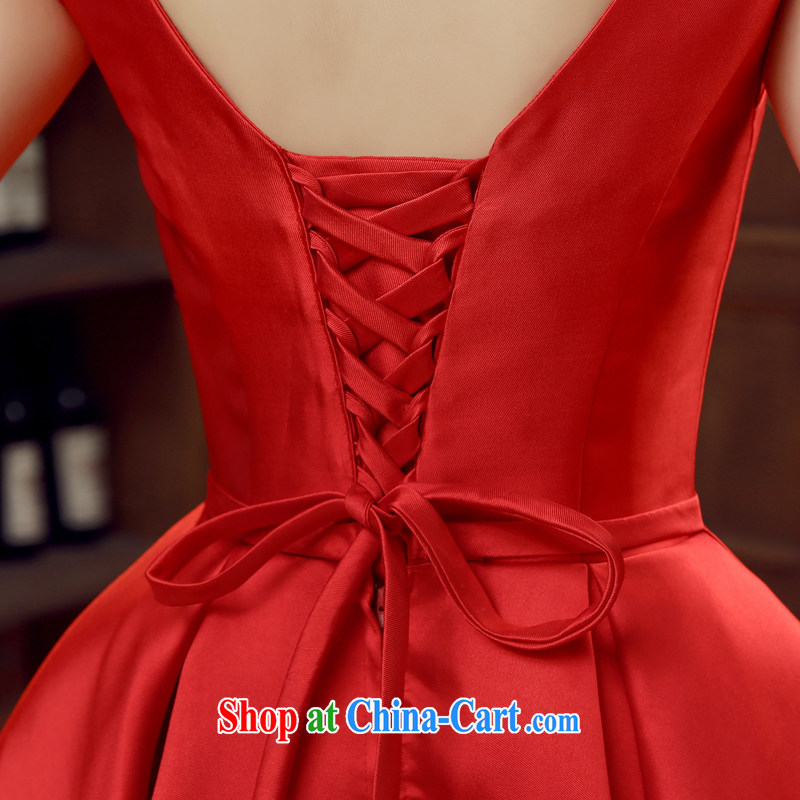 Time SYRIAN ARAB banquet dress 2015 new dual-shoulder short Korean satin dress the bride wedding dress uniform toast spring and summer are red car exhibition evening dress is red XL, time, and shopping on the Internet
