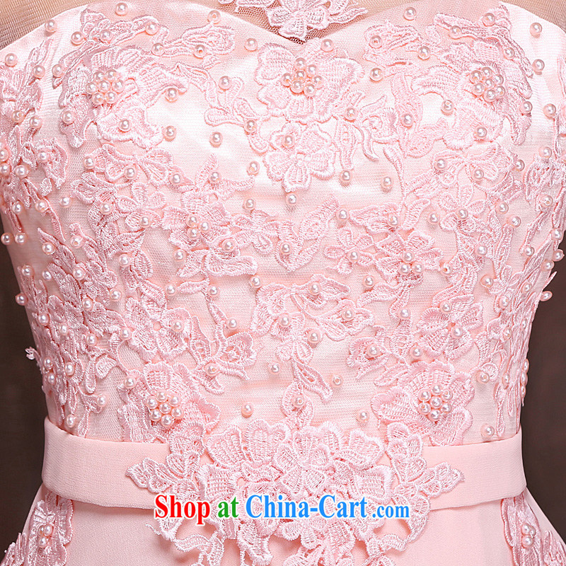 Bridal wedding pink long dual-shoulder bows clothing bridesmaid clothing 2015 fashion style Lace Embroidery fall long skirt pink XL, Ho full chamber, shopping on the Internet