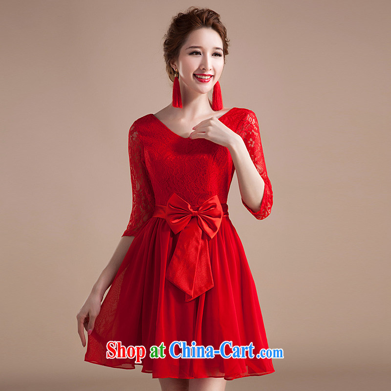 Ho full Chamber bridesmaid dress short bow-tie Openwork lace bridal wedding dresses toast spring 2015 New Red XL