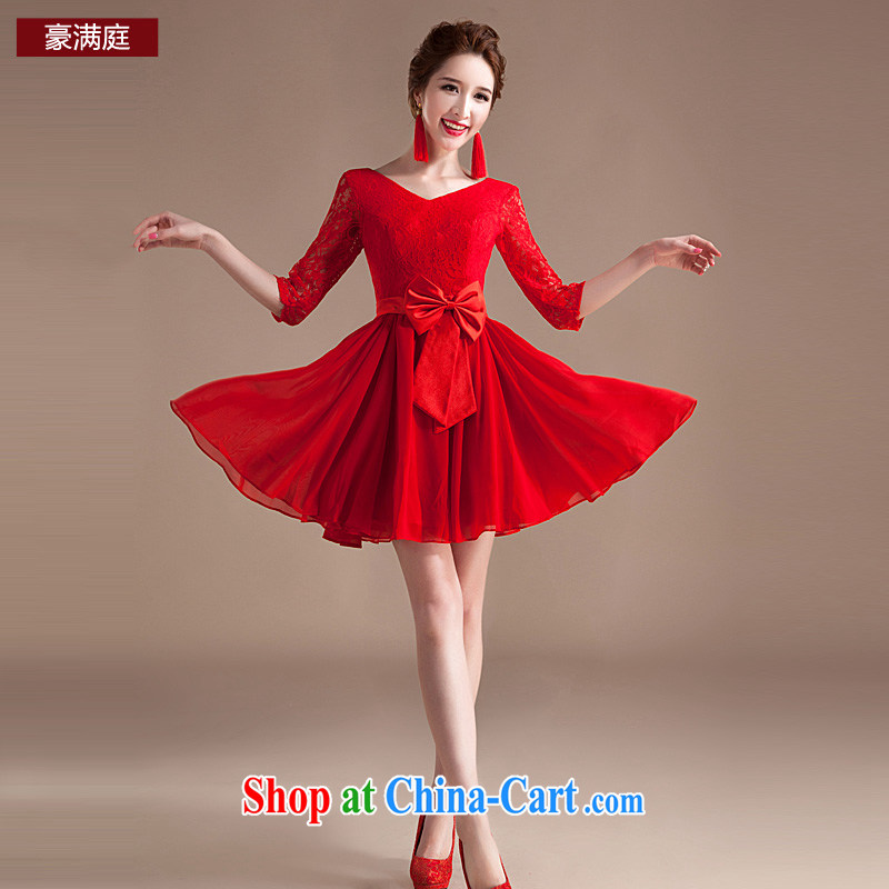 Ho full Chamber bridesmaid dress short bow-tie Openwork lace bridal wedding dresses toast 2015 spring new red XL, Ho full chamber, shopping on the Internet