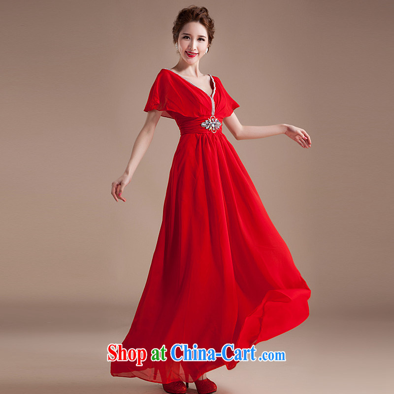 Ho full Chamber bridal wedding bridesmaid toast serving flouncing cuff red long gown annual 2015 late autumn and winter New Red XL