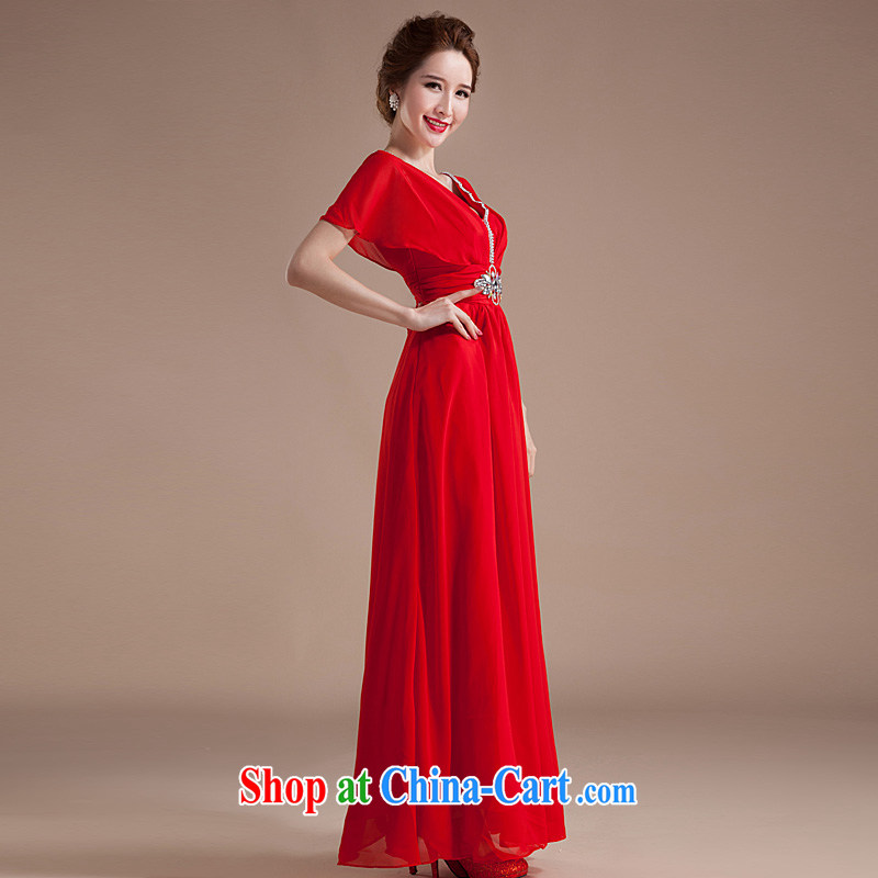 Howard Johnson full Chamber bridal wedding bridesmaid toast serving flouncing cuff red long gown Annual Meeting 2015 late autumn and winter, new red XL, Ho full chamber, shopping on the Internet