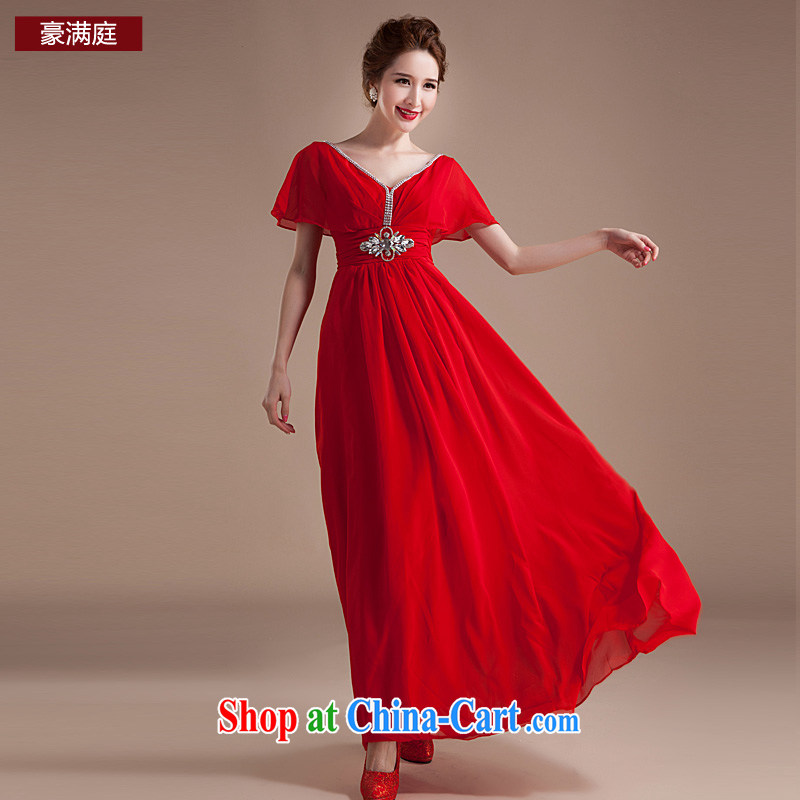 Howard Johnson full Chamber bridal wedding bridesmaid toast serving flouncing cuff red long gown Annual Meeting 2015 late autumn and winter, new red XL, Ho full chamber, shopping on the Internet