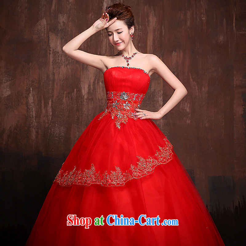 wedding dresses 2015 new stylish bridal wedding with flash drill lace straps Princess shaggy dress Red Red XL