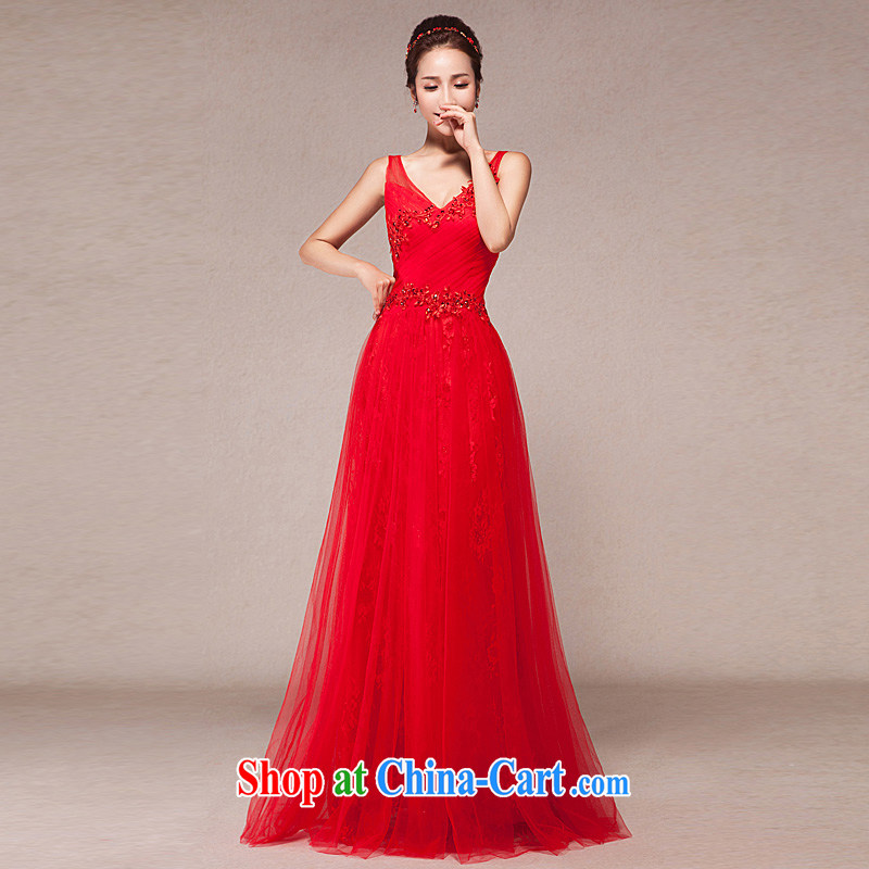 2015 spring new dual-shoulder Deep V bridal toast winter clothing stylish Red Beauty banquet dress female long red XL