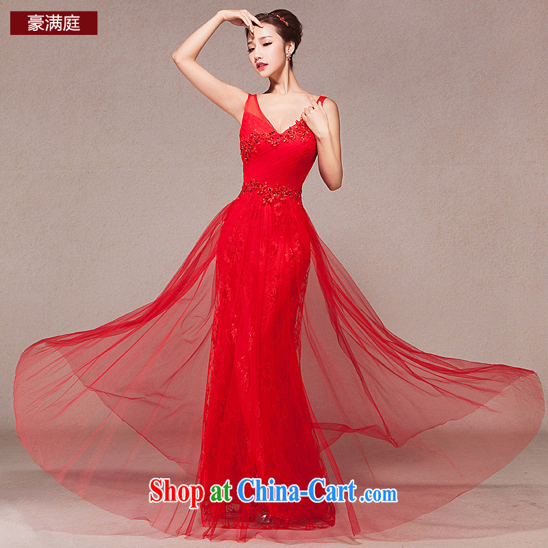 2015 spring new dual-shoulder Deep V bridal toast winter clothing stylish Red Beauty banquet dress female long red XL, Ho full Chamber, on-line shopping