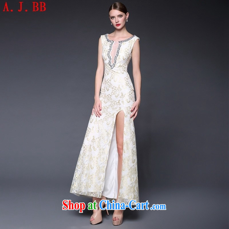 Black butterfly European and American women 2015 new lace sexy sleeveless open's long evening dress dresses W 0231 white are code, A . J . BB, shopping on the Internet