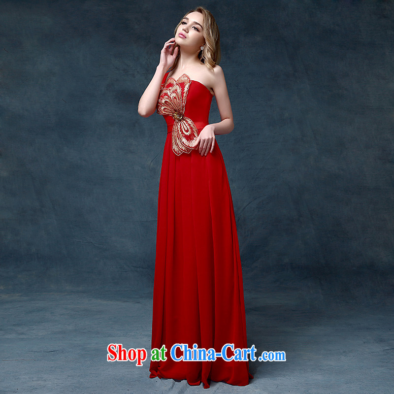 Her dress red code beauty wedding banquet moderators click shoulder Evening Dress long serving toast spring and summer red XL