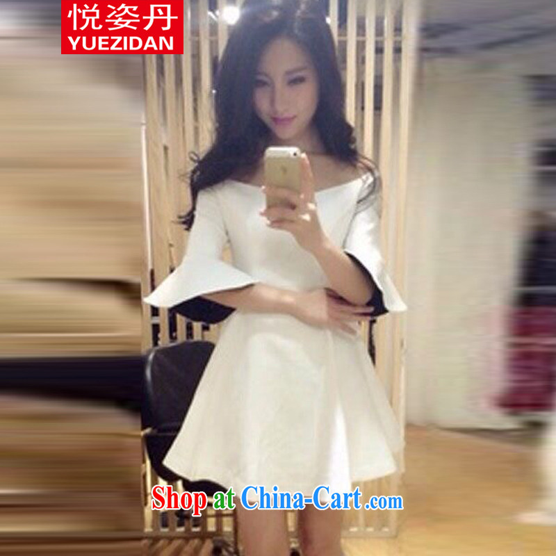 Yue Chi Dan 2015 summer stars, with a small-yuan Hong, a field for your shoulders flouncing cuff dress small dress white, code, Dan City, shopping on the Internet