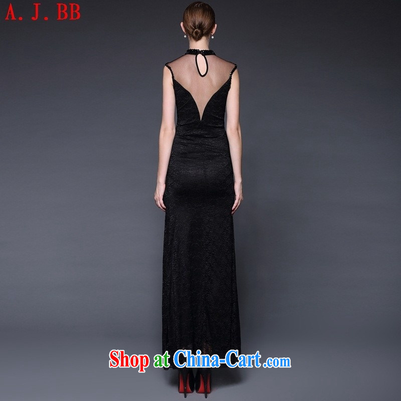 Black butterfly 2015 new stitching lace manually staple Pearl dresses long, the forklift truck beauty dress dresses W 0143 black, code, A . J . BB, shopping on the Internet