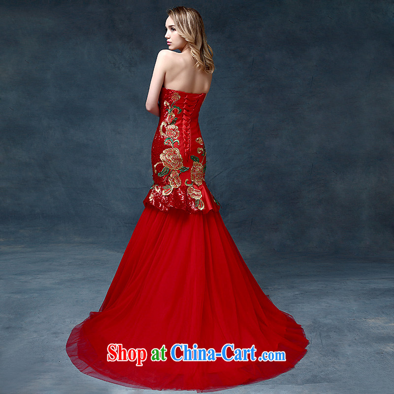 According to Lin Elizabeth Mary Magdalene bride chest tail bows serving China wind embroidery cultivating crowsfoot Banquet Hosted Evening Dress red, code, in accordance with Elizabeth Lin, shopping on the Internet