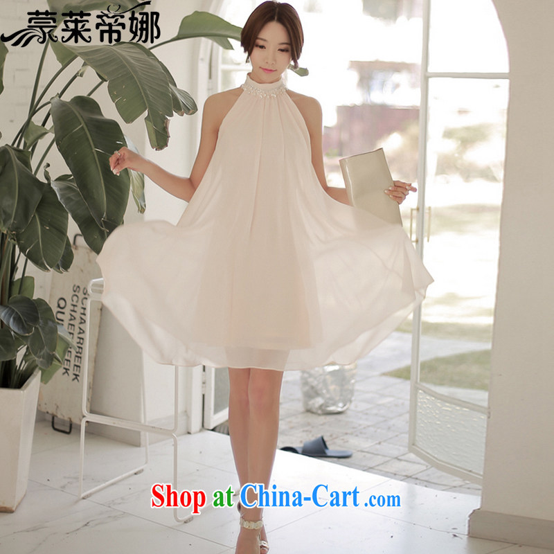 Tony Blair, in Dili, Korean edition 2015 summer new dress the code inserts drill round collar A loose sleeveless snow in woven long dress 6049 pink XL, Tony Blair, in Dili, and shopping on the Internet