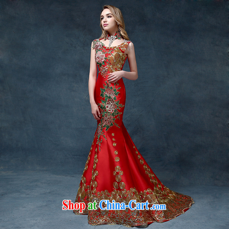 According to Lin Sa 2015 new upscale crowsfoot Evening Dress red wedding bridal tail dresses toast serving Chinese performances service tail, red are code