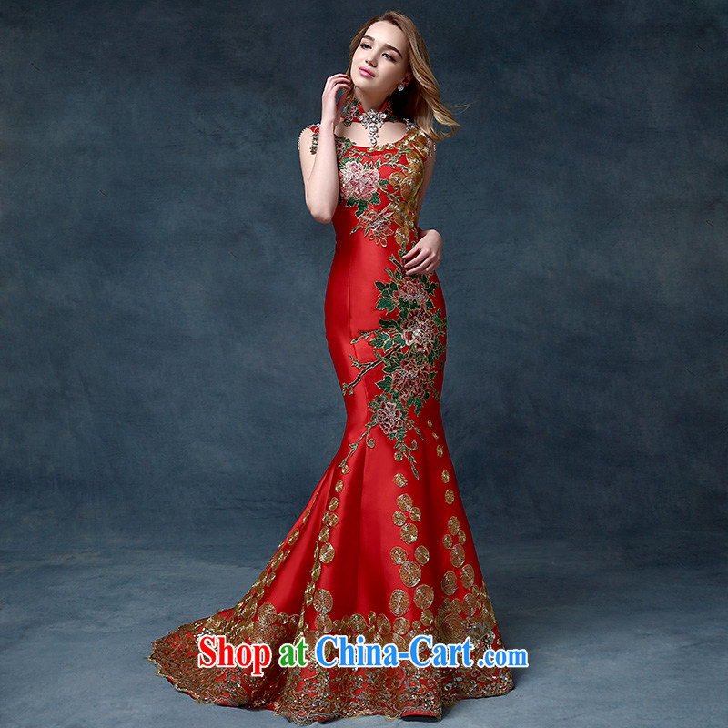 According to Lin Sa 2015 new upscale crowsfoot Evening Dress red wedding bride's tail dresses toast serving Chinese performances service tail, red, code, according to Lin, Elizabeth, and shopping on the Internet