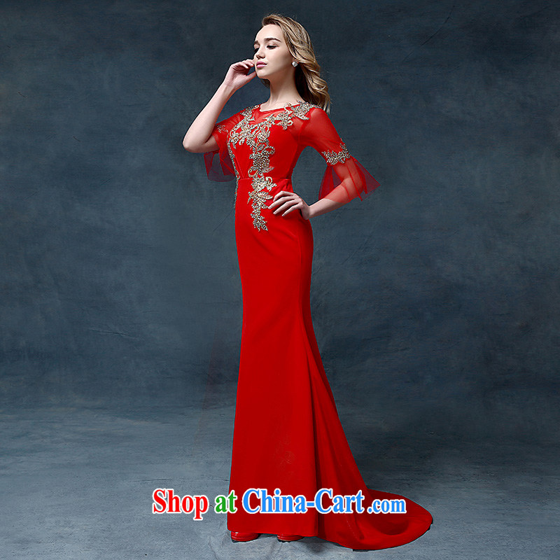 According to Lin Windsor wedding dresses at Merlion retro bridal wedding toast serving long-sleeved small tail banquet dress 2015 New Red XL