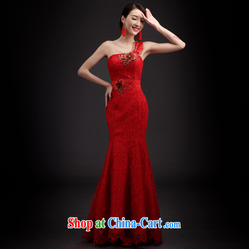 Martin Taylor 2015 bridal toast serving Korean spring and summer long, large, modern large flower nails Pearl lace fabric sexy single shoulder dress red XXL, Taylor Martin (TAILEMARTIN), online shopping