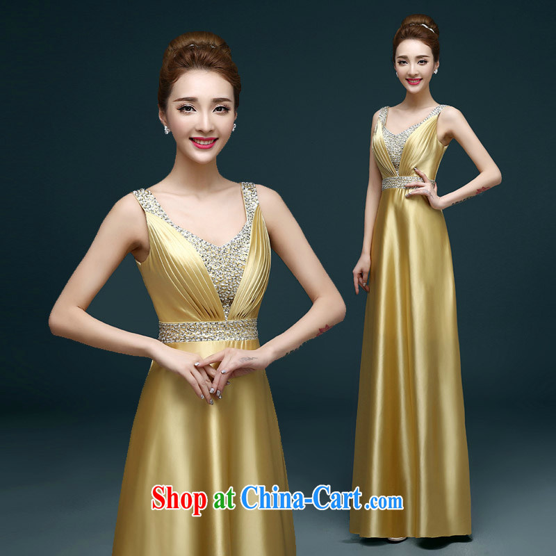 White first about evening dress summer 2015 new bride's wedding banquet toast serving double-shoulder moderator dress gold female long gold L, white first about, shopping on the Internet