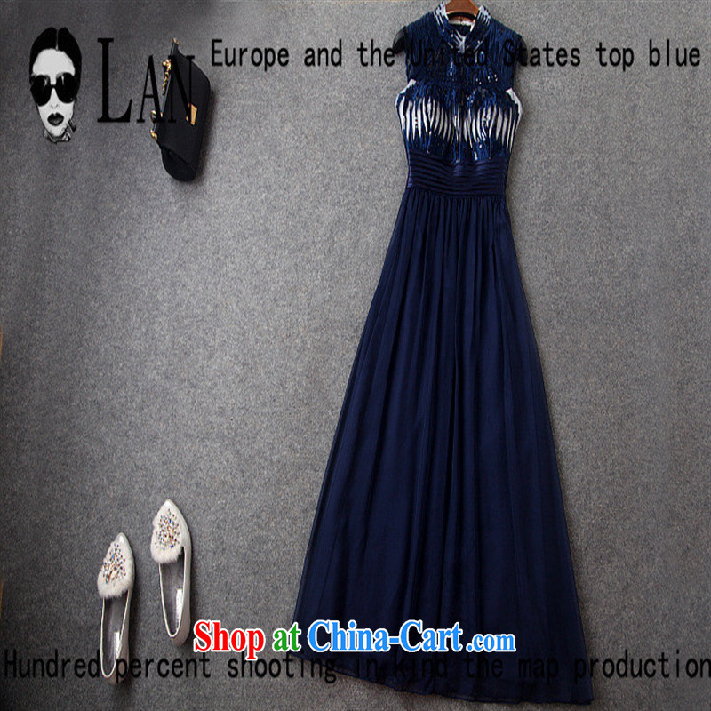 Blue rain bow in accordance with * 2015 spring and summer new, modern Europe and the embroidery, cultivating long dress dresses T 2885 deep blue 8, blue rain bow, and shopping on the Internet