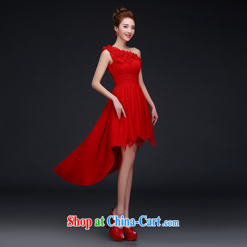 Qi wei bridal wedding dress uniform toast Red single flower shoulder long ago after short gown female Red M, Qi wei (QI WAVE), online shopping