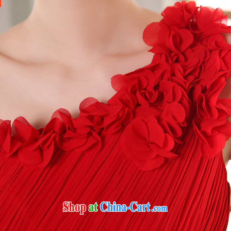 Qi wei bridal wedding dress uniform toast Red single flower shoulder long ago after short gown female Red M, Qi wei (QI WAVE), online shopping