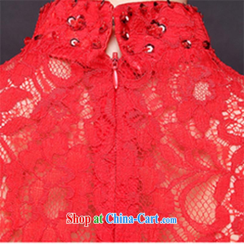 Wei Qi red bridal wedding toast serving long dress qipao improved Chinese elegant lace beauty at Merlion dress summer red custom plus $30, Qi wei (QI WAVE), online shopping