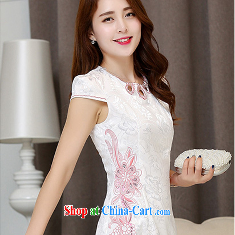 Caesar's summer 670 new women Beauty Fashion short-sleeve with embroidered dresses qipao graphics thin bridal bridesmaid dress uniform toast back door service White Red XXL, TRIUMPHANTKS, shopping on the Internet