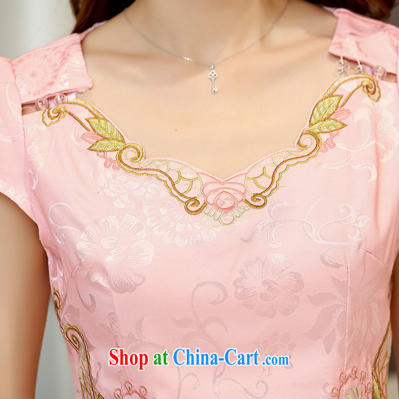Caesar's summer 671 new women with stylish beauty short-sleeved round-collar embroidered dresses qipao graphics thin bridal bridesmaid dress uniform toasting back door service pink XXL, TRIUMPHANTKS, shopping on the Internet