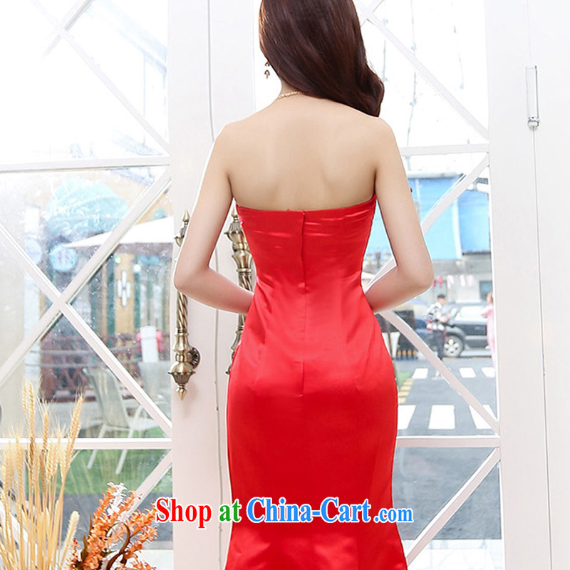 Caesar's summer 675 new women with stylish beauty short-sleeved round-collar marriage wedding embroidered dresses video thin bridal bridesmaid long night at Merlion toast at his scarlet XL, TRIUMPHANTKS, shopping on the Internet
