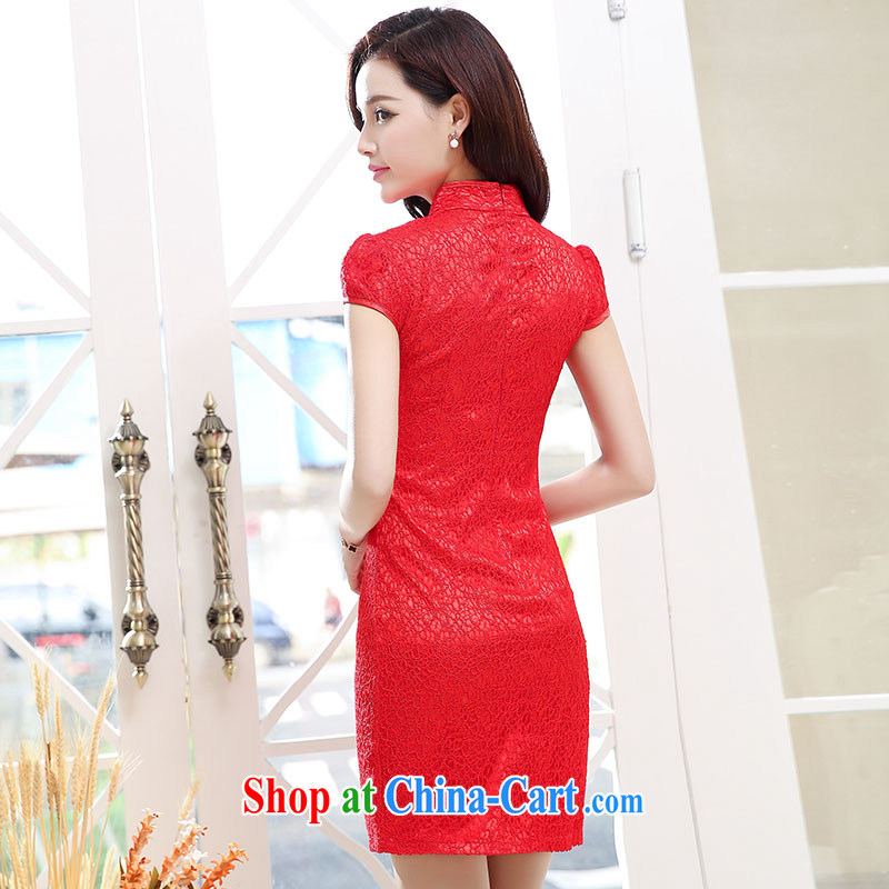 Caesar's summer 678 new women with stylish beauty short-sleeved round-collar embroidered dresses qipao graphics thin bridal bridesmaid dress uniform toast back to door service red XXL, TRIUMPHANTKS, shopping on the Internet