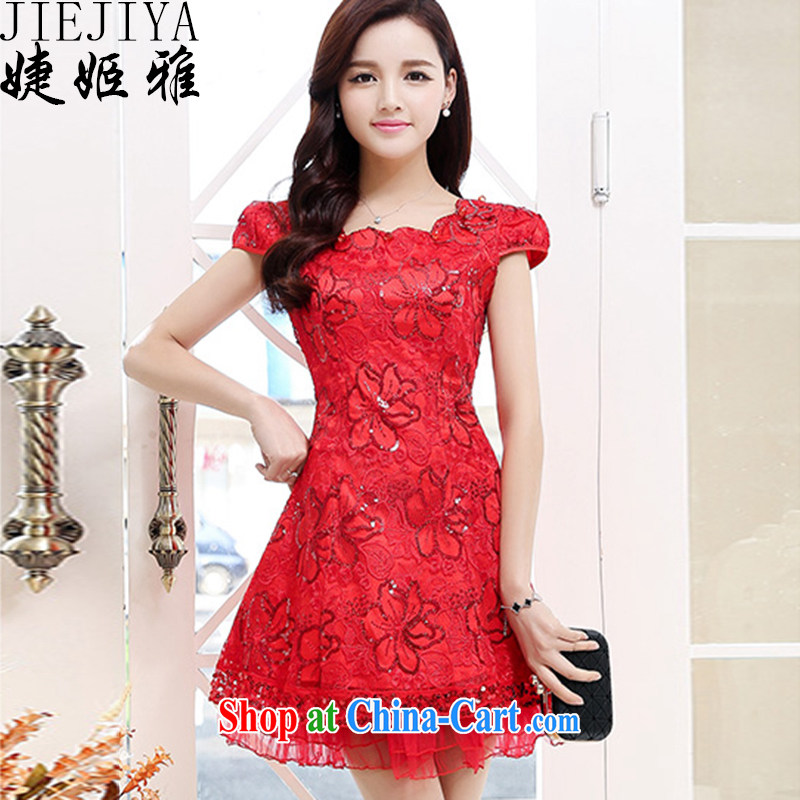 With Ji Ya 2015 spring and summer lace dresses dress beauty fashion style wedding dresses bridal bridesmaid annual performance bows dresses red XXL