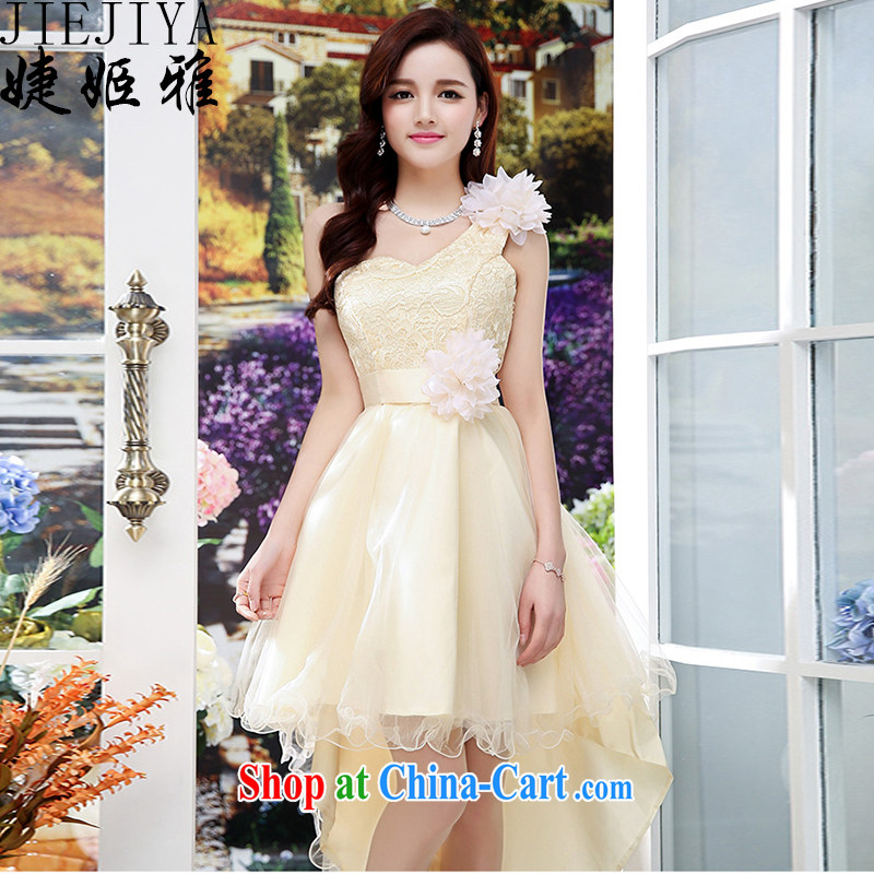 With Ji Ya 2015 new bride toast wedding dresses the shoulder, long bridesmaid lace dresses Korean single shoulder flowers wedding dresses apricot XL