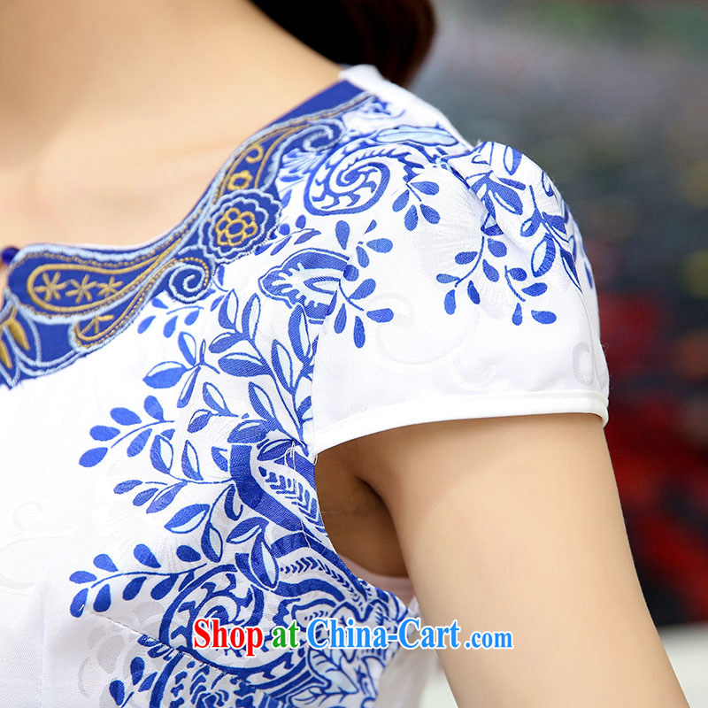 Caesar 683 summer new women Beauty Fashion short-sleeve with embroidered dress blue and white porcelain cheongsam graphics thin bridal bridesmaid dress uniform toasting white and green XXL, TRIUMPHANTKS, shopping on the Internet