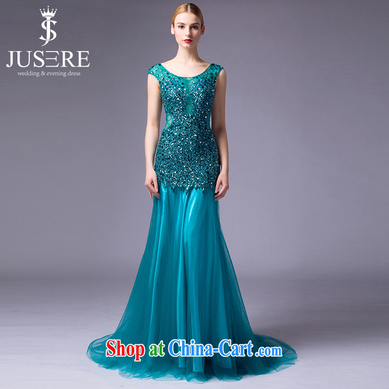 It is not the JUSERE dress 2015 new, blue lake at Merlion name-yuan dress Evening Dress uniforms serving the shoulders round-collar, light drill, Lake blue tailored
