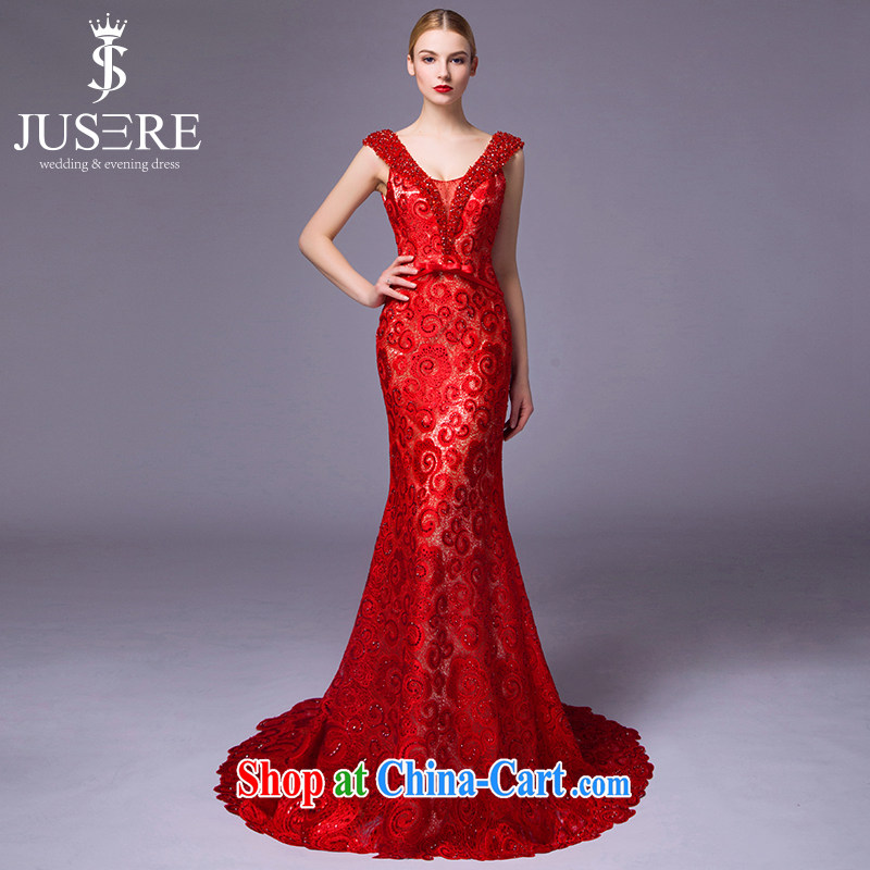 It is not the JUSERE 2015 new festive Chinese red name Yuan toast dress uniform dress uniform concert hosted service embroidery crowsfoot shoulders V collar light drill red tailored