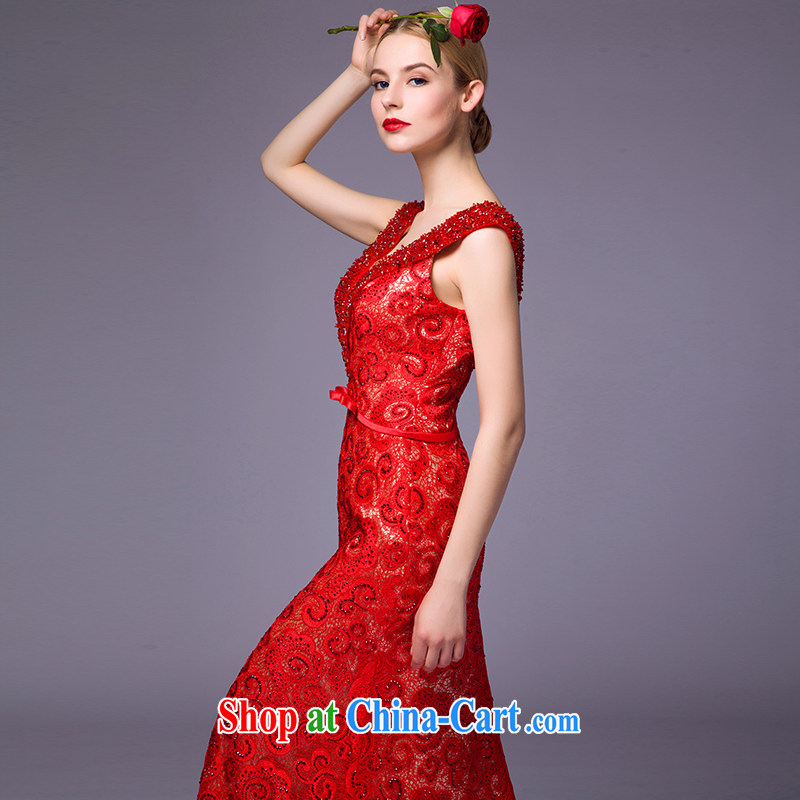 It is not the JUSERE 2015 new festive Chinese red name Yuan toast dress uniform dress uniform concert hosted service embroidery crowsfoot double-shoulder V collar on drilling red tailored, by no means, and, shopping on the Internet