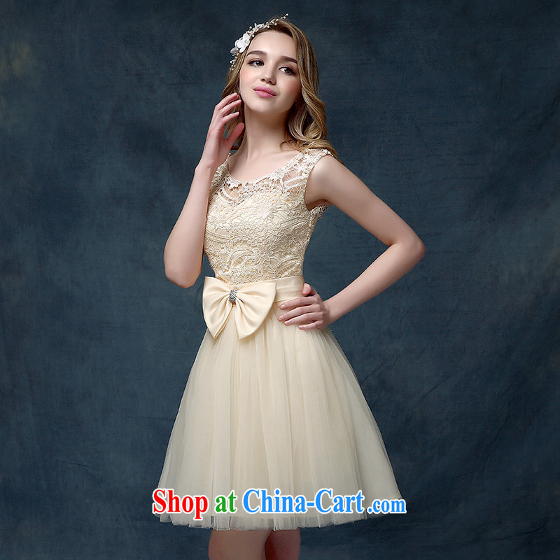 According to Lin Sha 2015 spring and summer new champagne color bridesmaid dress bridal short bows serving shoulders shaggy dress champagne color XL, according to Lin, Elizabeth, and shopping on the Internet