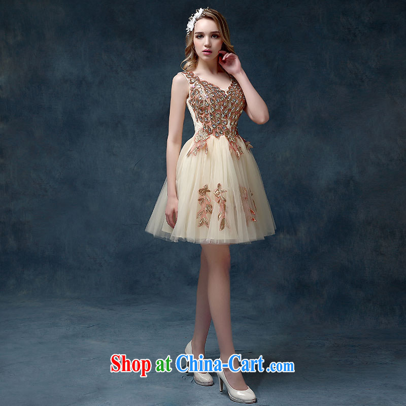 According to Lin Sa 2015 new bridal dresses stylish bridesmaid clothing dress champagne color Korean banquet small dress spring short champagne color S, according to Lin, Elizabeth, and shopping on the Internet