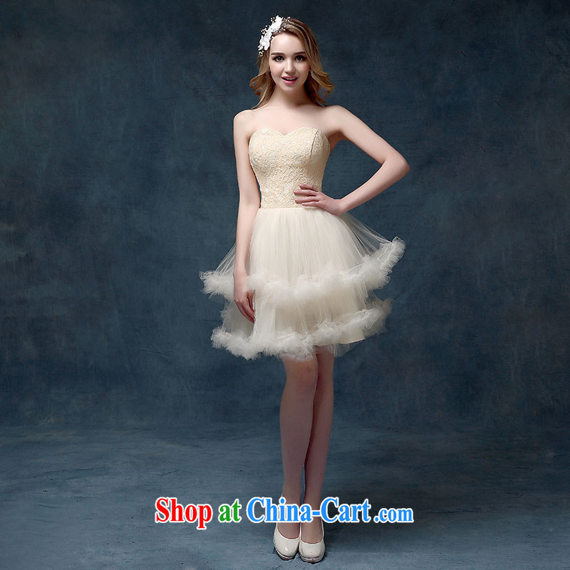 According to Lin Sha 2015 spring and summer new wedding dress short-sleeved dresses women serving toast short classic bridesmaid clothing Korean champagne color XL