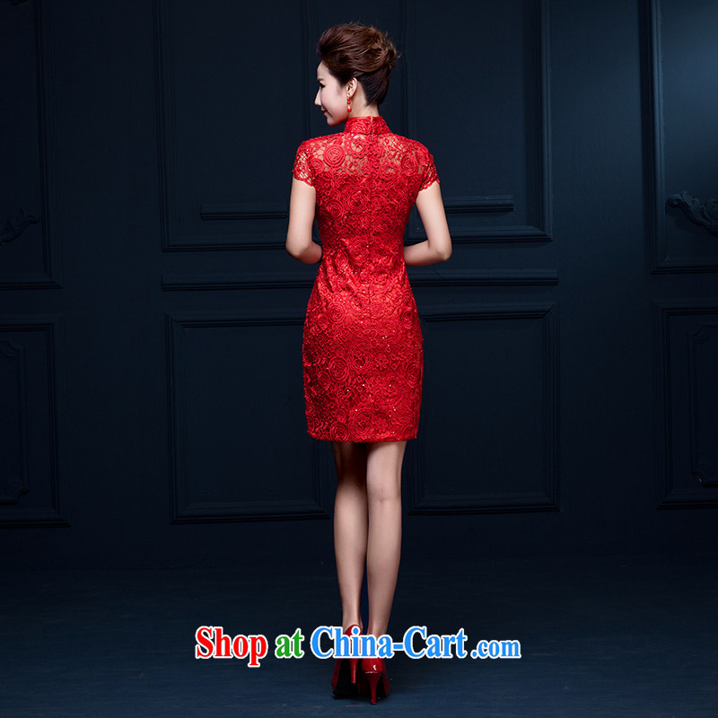 Ms Audrey EU Qi red short, bridal toast marriage service improved cheongsam lace retro beauty package shoulder lace female Red custom plus $30, Qi wei (QI WAVE), online shopping