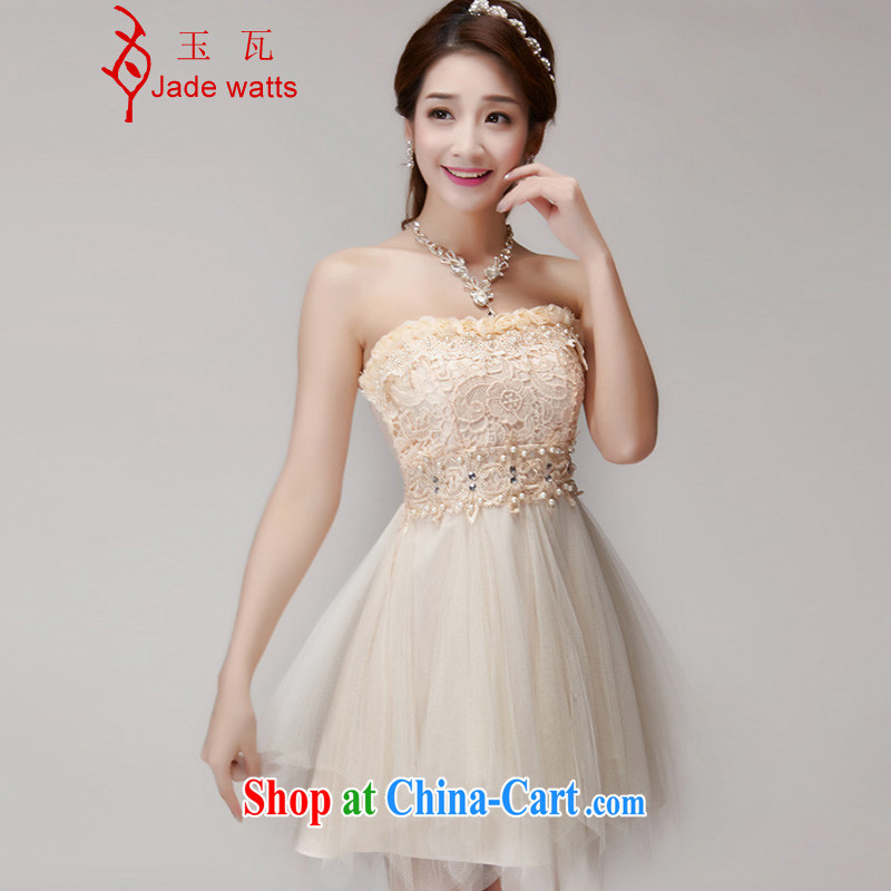 Yu-W 2015 manually staple Pearl inserts drill beauty dresses bridesmaid group aura erase chest dress 2478 apricot L
