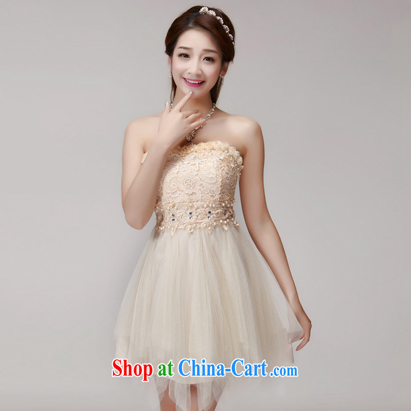 Yu-W 2015 manually staple Pearl inserts drill beauty dresses bridesmaid group aura erase chest dress 2478 apricot L, Yu w, shopping on the Internet