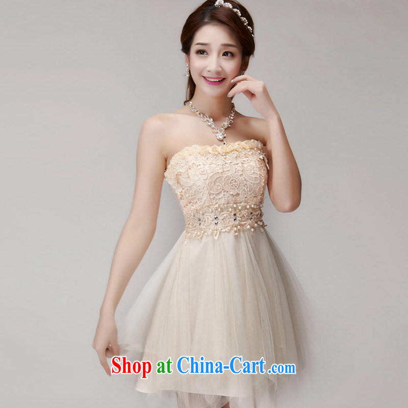 Yu-W 2015 manually staple Pearl inserts drill beauty dresses bridesmaid group aura erase chest dress 2478 apricot L, Yu w, shopping on the Internet