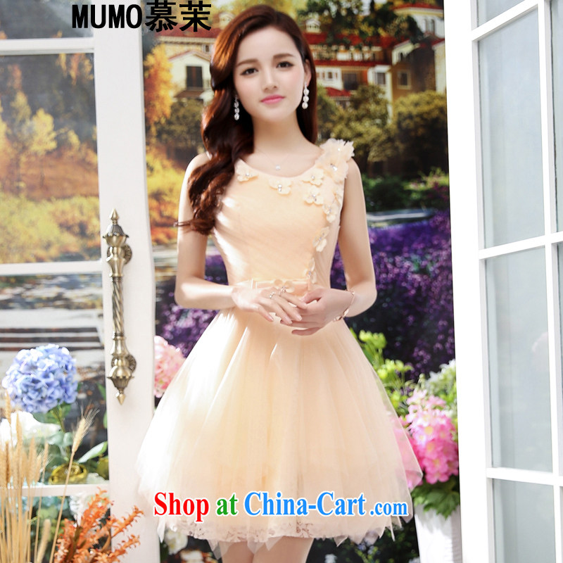 The energy 2015 summer new bridesmaid dress Mary Magdalene in his chest long marriages served toast bridesmaid's sister company dress show annual dress lace dress apricot XL