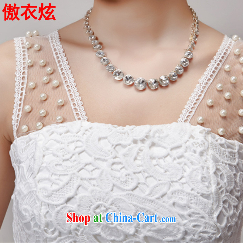 As well as clothing and cool 2015 summer lace hook spent manually staple Princess Pearl shaggy dress yarn Web elastic waist dress dress L 9210 white L, Yi Hyun, shopping on the Internet