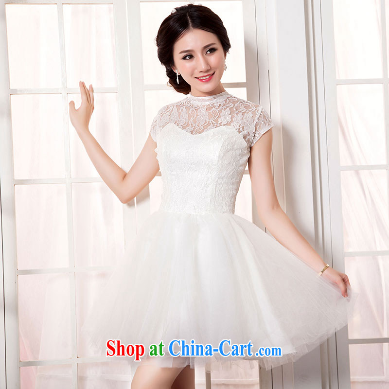 Jubilee 1000 bride 2015 new French white lace mini dress short dual-shoulder sister's Korean bridesmaid clothing stylish shaggy skirts D 6046 white XXXL/24,1000 Jubilee bride, shopping on the Internet